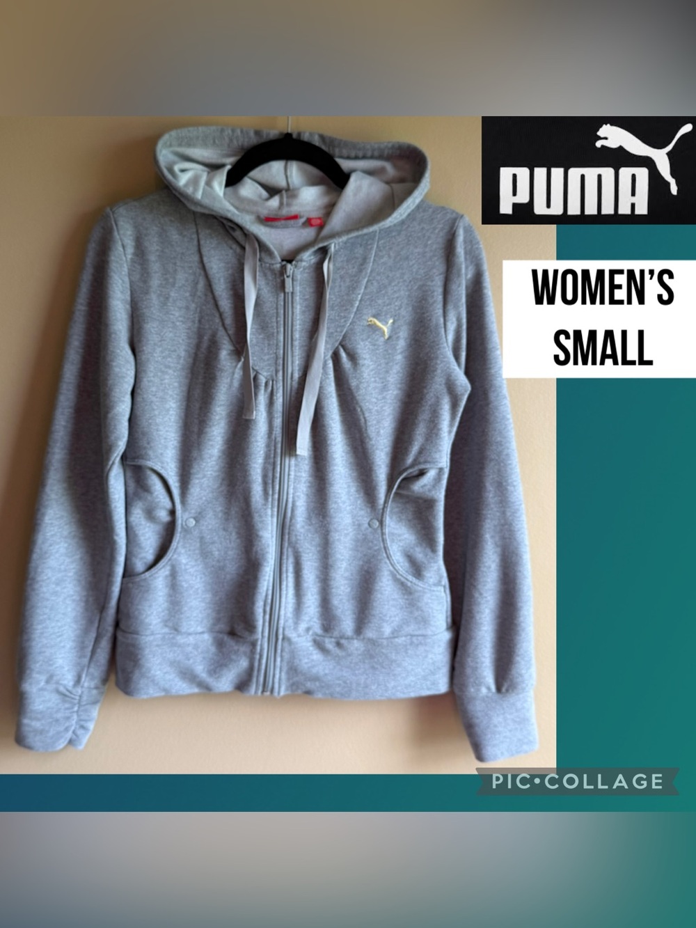 PUMA Women's Hoodie Full Zip Heather Gray Move Jacket Snap Pockets Size Small